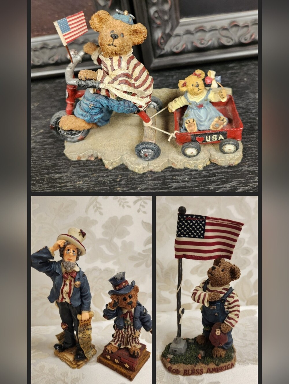 Boyds Bears Patriotic Resin Figurines Lot of 4 Assorted Collectibles USA